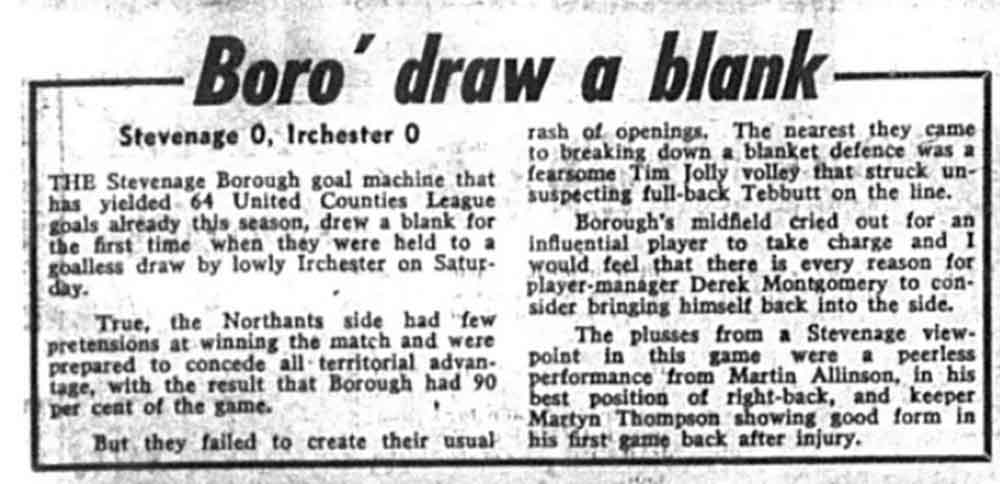 Two straight draws took us into the New Year– including our first blank of the season; Irchester Eastfield holding us to a goalless draw