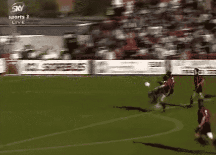 1996-7 FA Trophy Semi-Finals: Gary Crawshaw lobs Woking goalkeeper Lawrence Batty