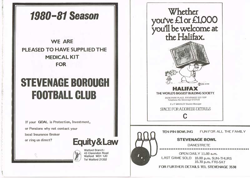 Good use of the word 'goal' in the Equity & Law advert, who laid on our medical kit for the 1980-1 campaign