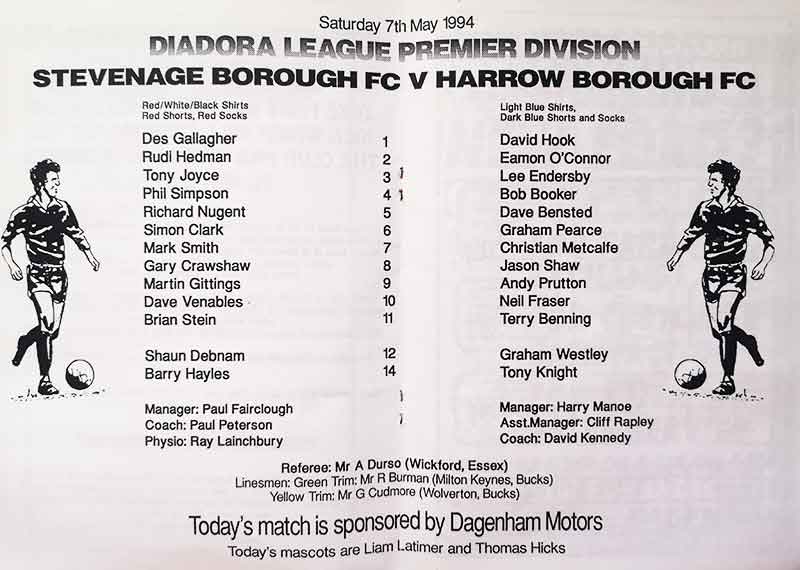 Here are the teams from the centre spread of the programme. And a star referee to boot.