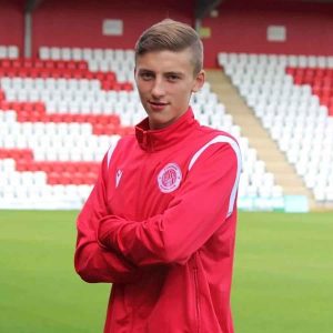 One of our new first year scholars for the 2022-3 season, striker David Hicks stepped up to the first team the following campaign