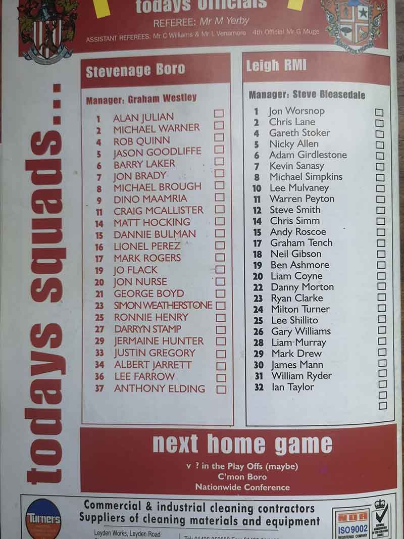 Back page from the programme vs Leigh RMI (2005)