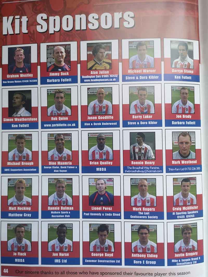 Player sponsors from the programme vs Leigh RMI (2005)