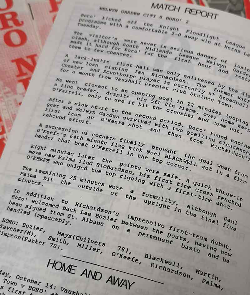 We're looking for old Stevenage Borough programmes from the next home game after one that we don't have data for