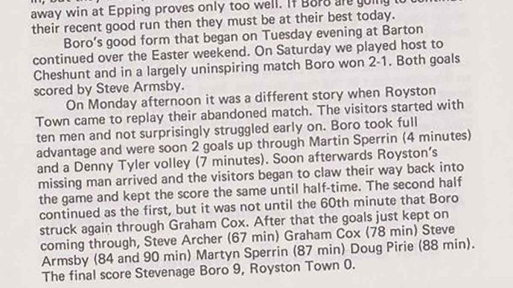 Stevenage Borough 9-0 Royston Town: An understated match report.